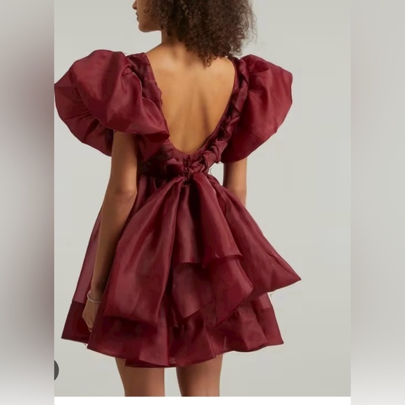 NWT Aje Gretta Tie Organza Burgundy Mini Dress Size Medium Open Back V neck - Picture 4 of 10